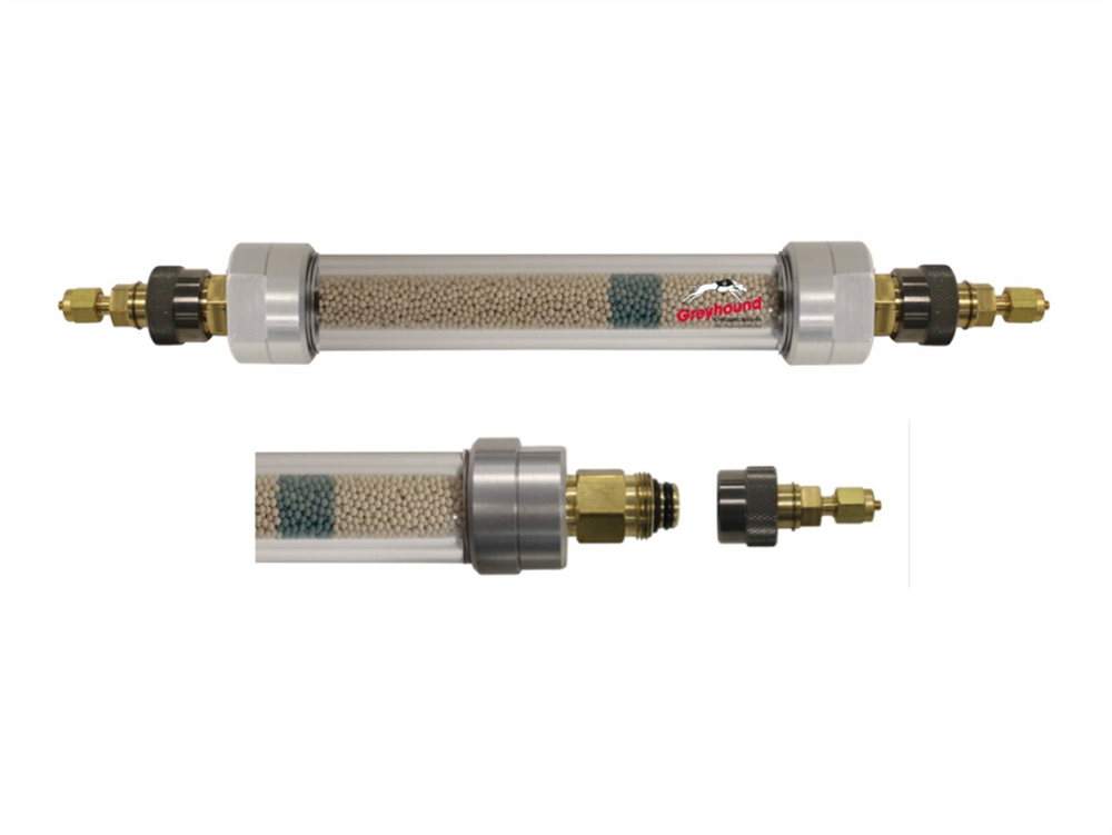 Picture of ZPure Glass High Sensitivity Indicating Moisture Filter, 46cc, 1/8" Brass Quick Connect Fittings